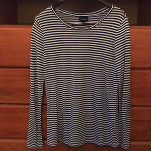 WhoWhatWhere navy/white stripe linen blend T, med